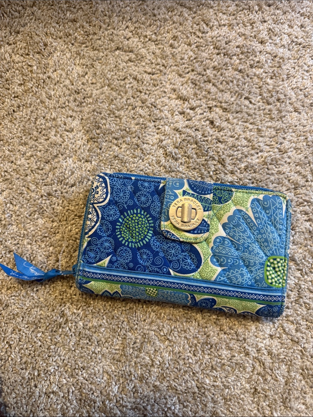 Vera Bradley Blue & Green Quilted Floral Zip Wallet
